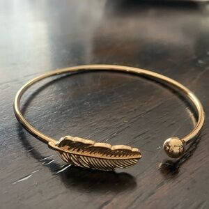 Gold Feather Cuff Bracelet – Minimal Boho Bangle, Handcrafted Jewelry